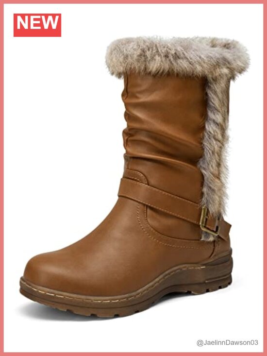 Shoes - Vepose Women's Warm Mid Calf Winter Boots Fur Lined Side Zipper Lightweight